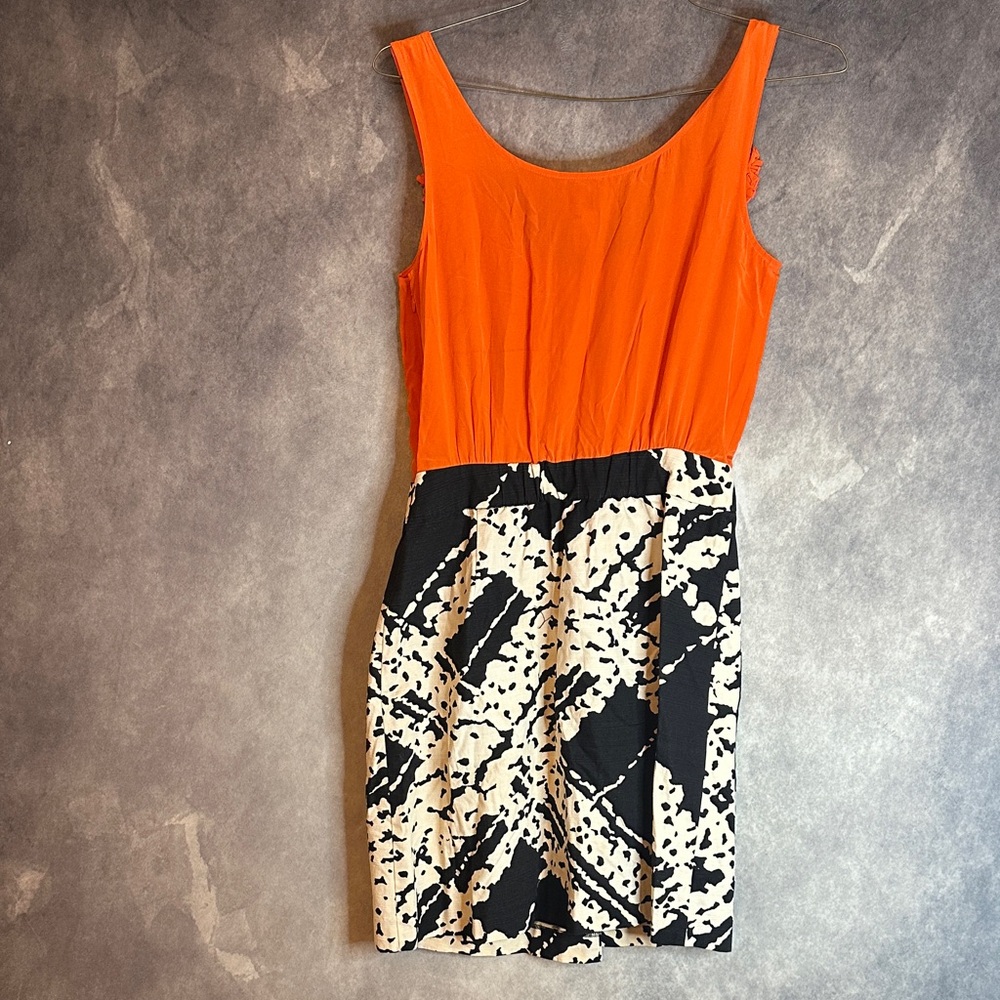 Silk and Cotton Tabitha Orange and Black Mini Dress - Picture 3 of 3